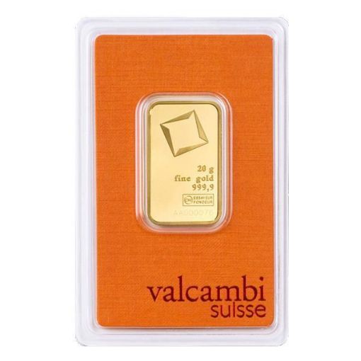 Picture of 20 Gram Gold Bar Fine Gold Valcambi
