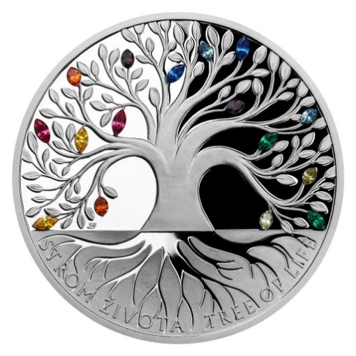 Picture of Silver Crystal Coin-Tree of Life Rainbow 1 Oz